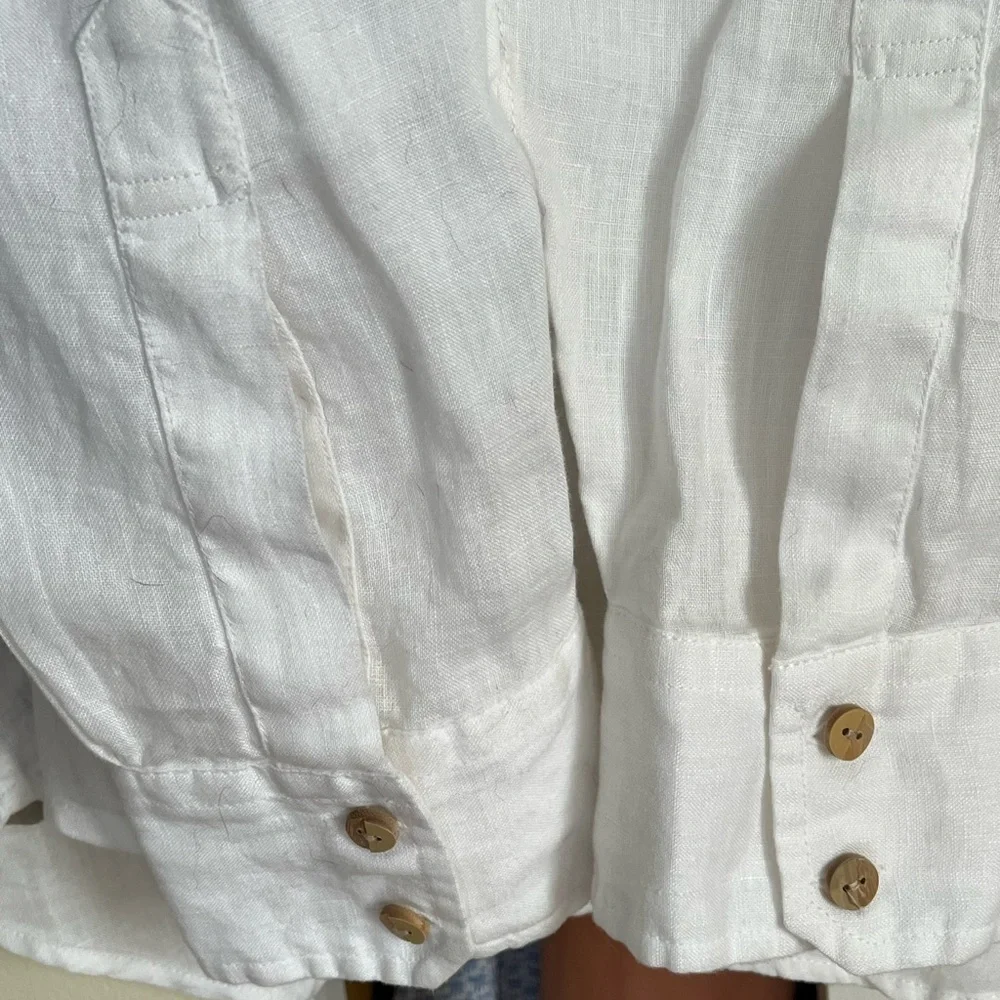 Guess Jeans Vintage Y2K White 100% Linen Shirt Coastal Beach Vacation Groom